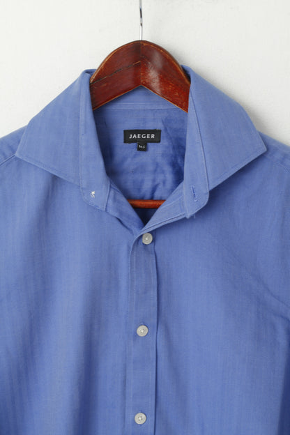 Jaeger Men 14.5 S Casual Shirt Blue Striped Cotton Long Sleeve Cufflinks Elegant Top