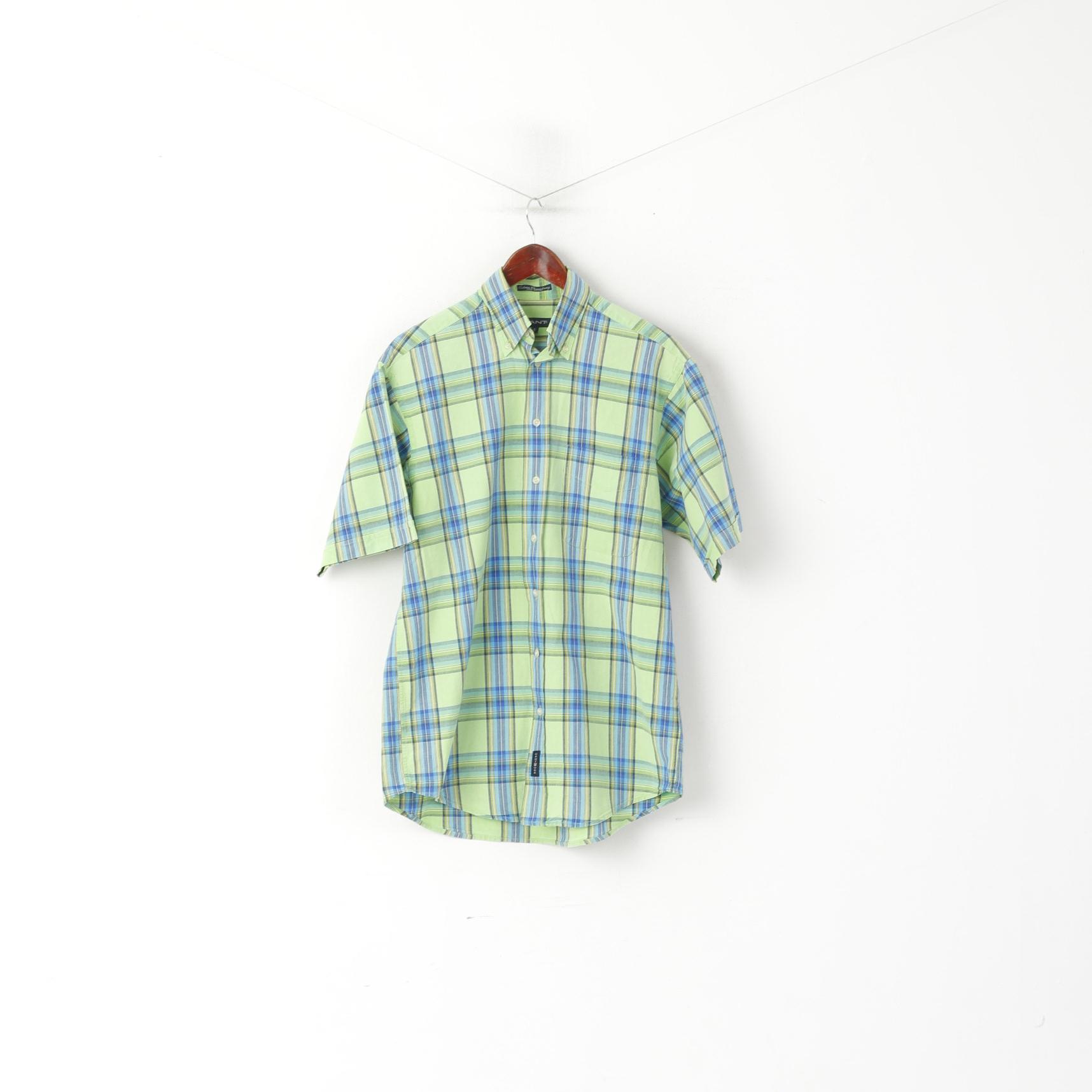 GANT Camicia casual da uomo Top a maniche corte in cotone Chamrary con quadri verdi