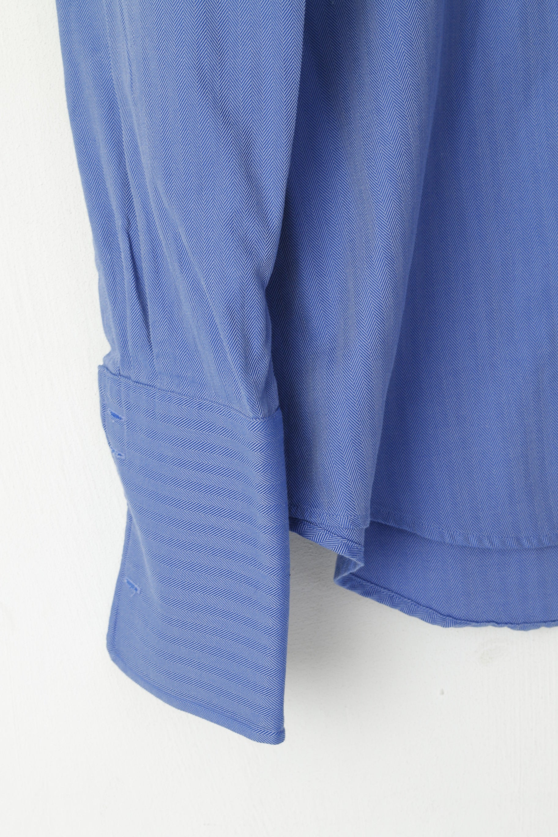 Jaeger Uomo 14.5 S Camicia casual Blu a righe in cotone a maniche lunghe Gemelli Top elegante