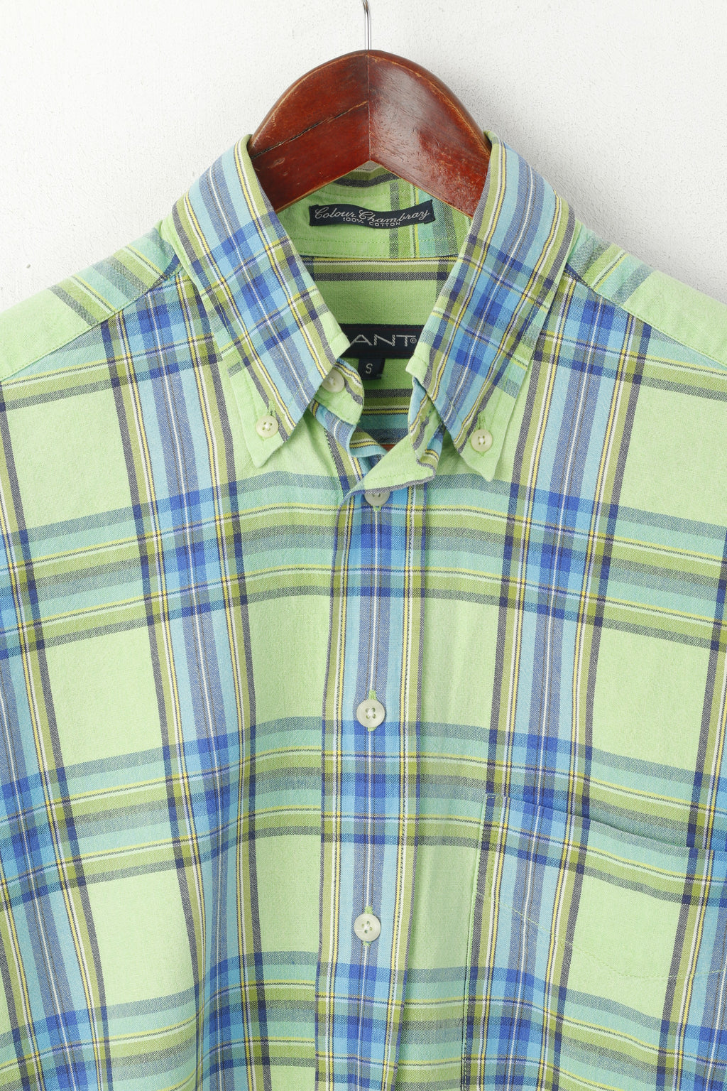 GANT Camicia casual da uomo Top a maniche corte in cotone Chamrary con quadri verdi