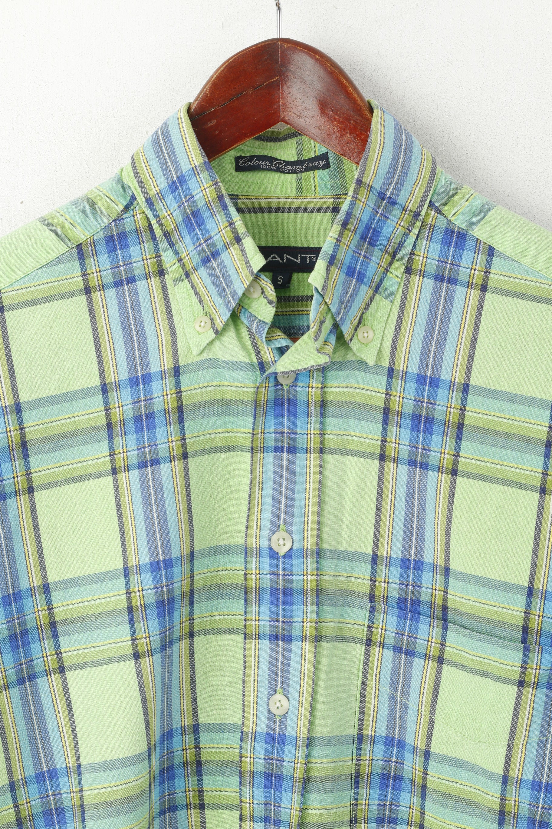 GANT Camicia casual da uomo Top a maniche corte in cotone Chamrary con quadri verdi