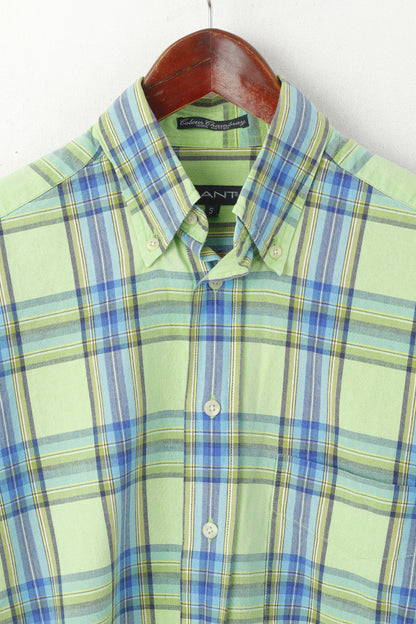 GANT Men S Casual Shirt Green Check Cotton Chamrary Short Sleeve Top