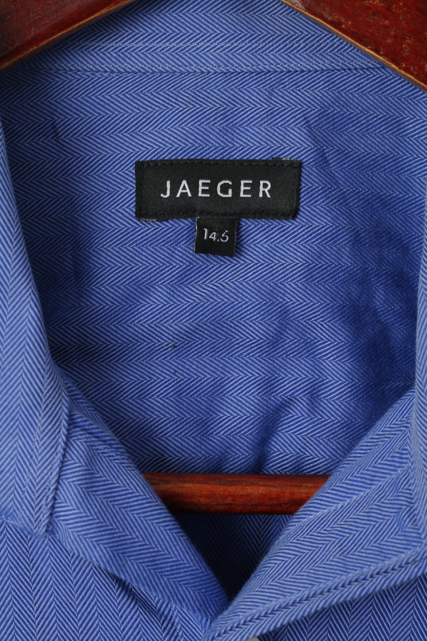 Jaeger Men 14.5 S Casual Shirt Blue Striped Cotton Long Sleeve Cufflinks Elegant Top