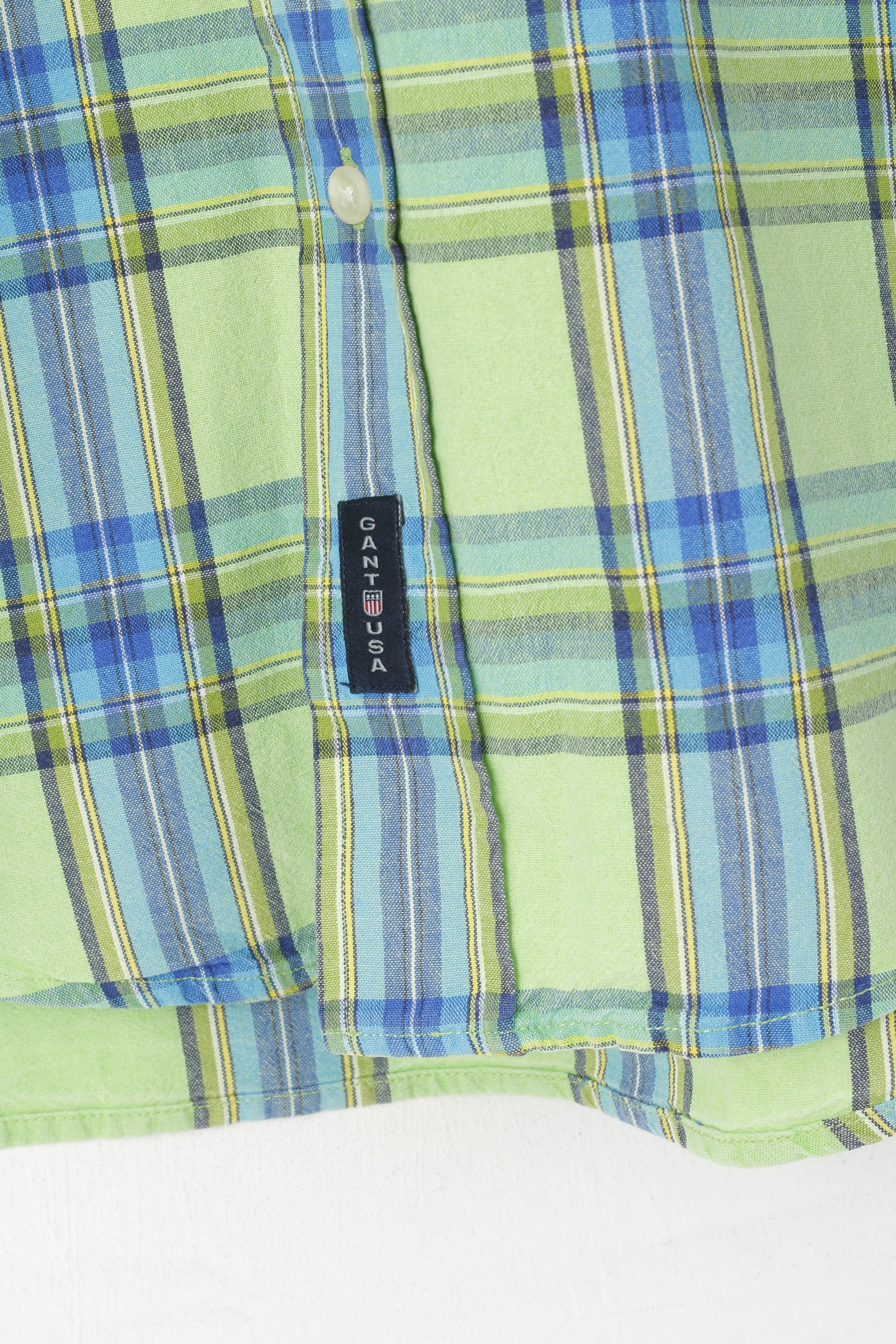 GANT Camicia casual da uomo Top a maniche corte in cotone Chamrary con quadri verdi