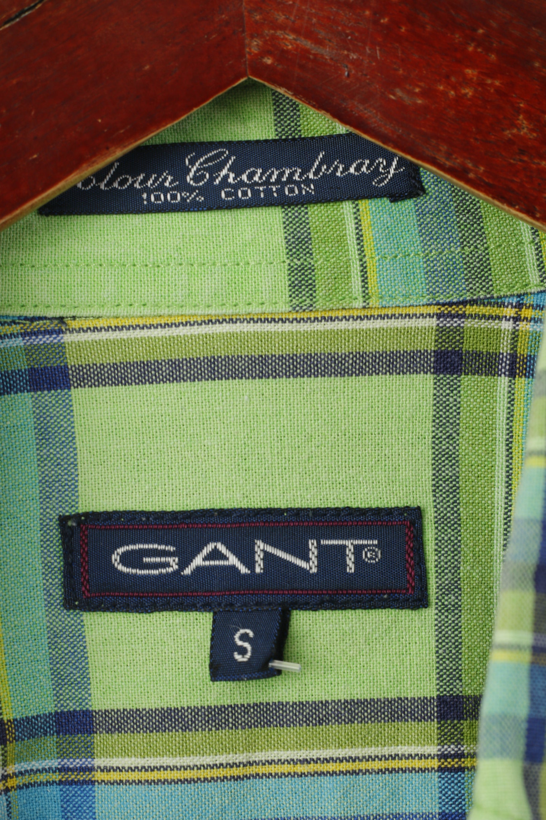 GANT Camicia casual da uomo Top a maniche corte in cotone Chamrary con quadri verdi