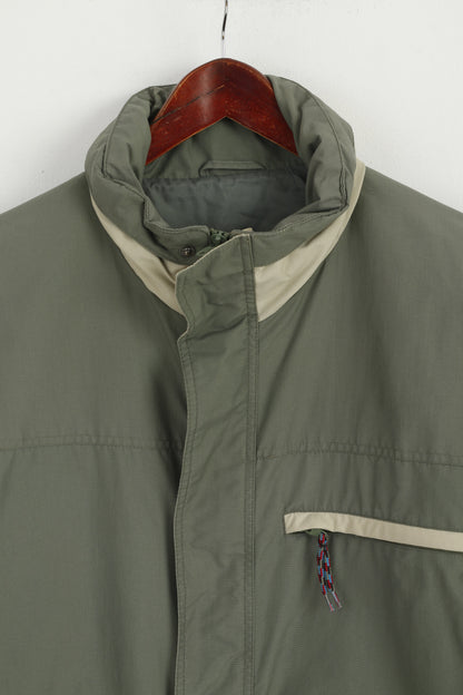Cotton Traders Men L Jacket Green Nylon Waterproof Hidden Hood Outdoor Top