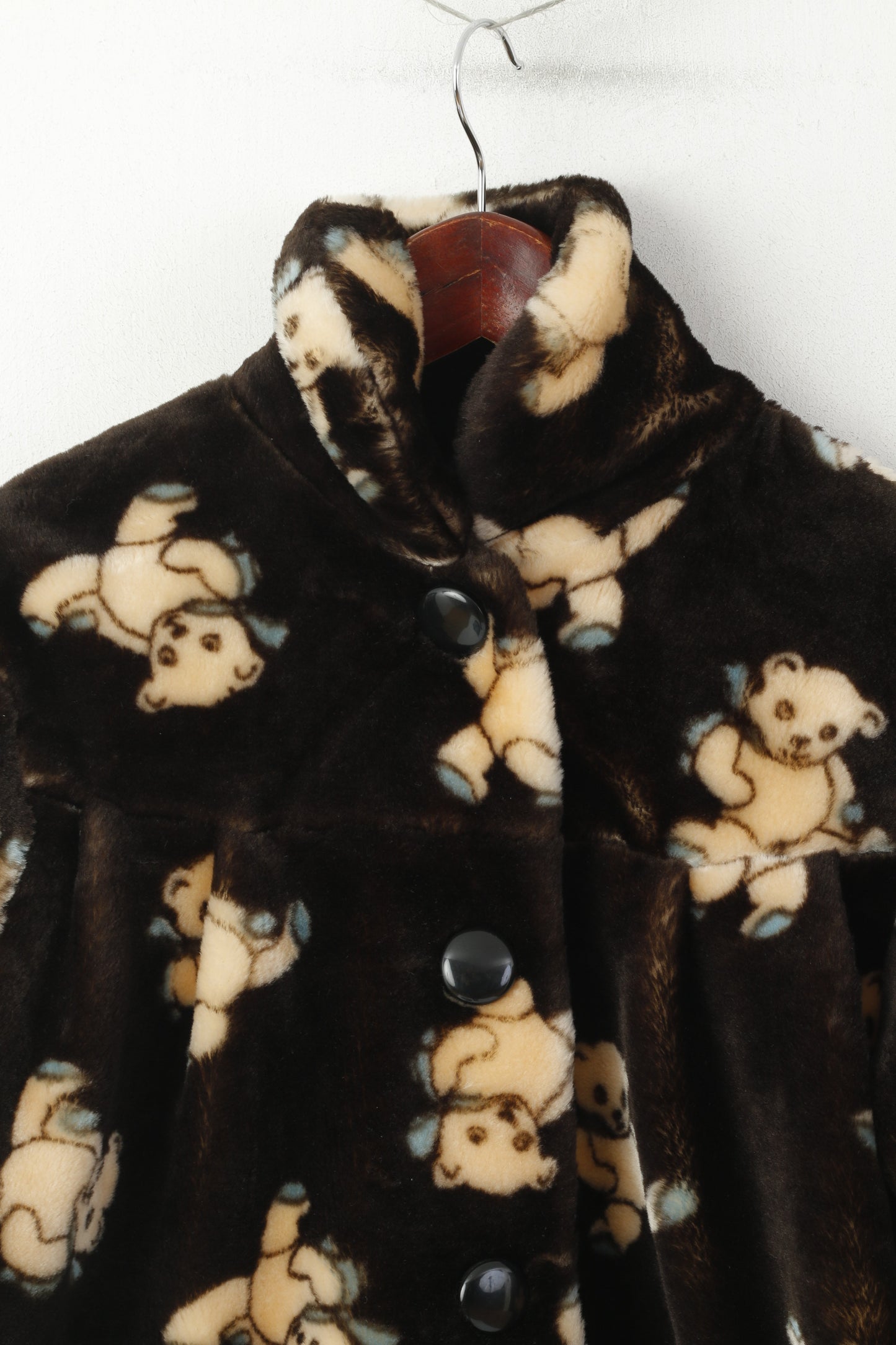 Vitntage Women 6 XS Jacket Brown Bear Print Retro Single Breasted Warm Top