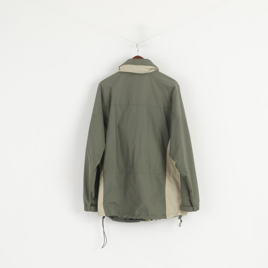 Cotton Traders Men L Jacket Green Nylon Waterproof Hidden Hood Outdoor Top