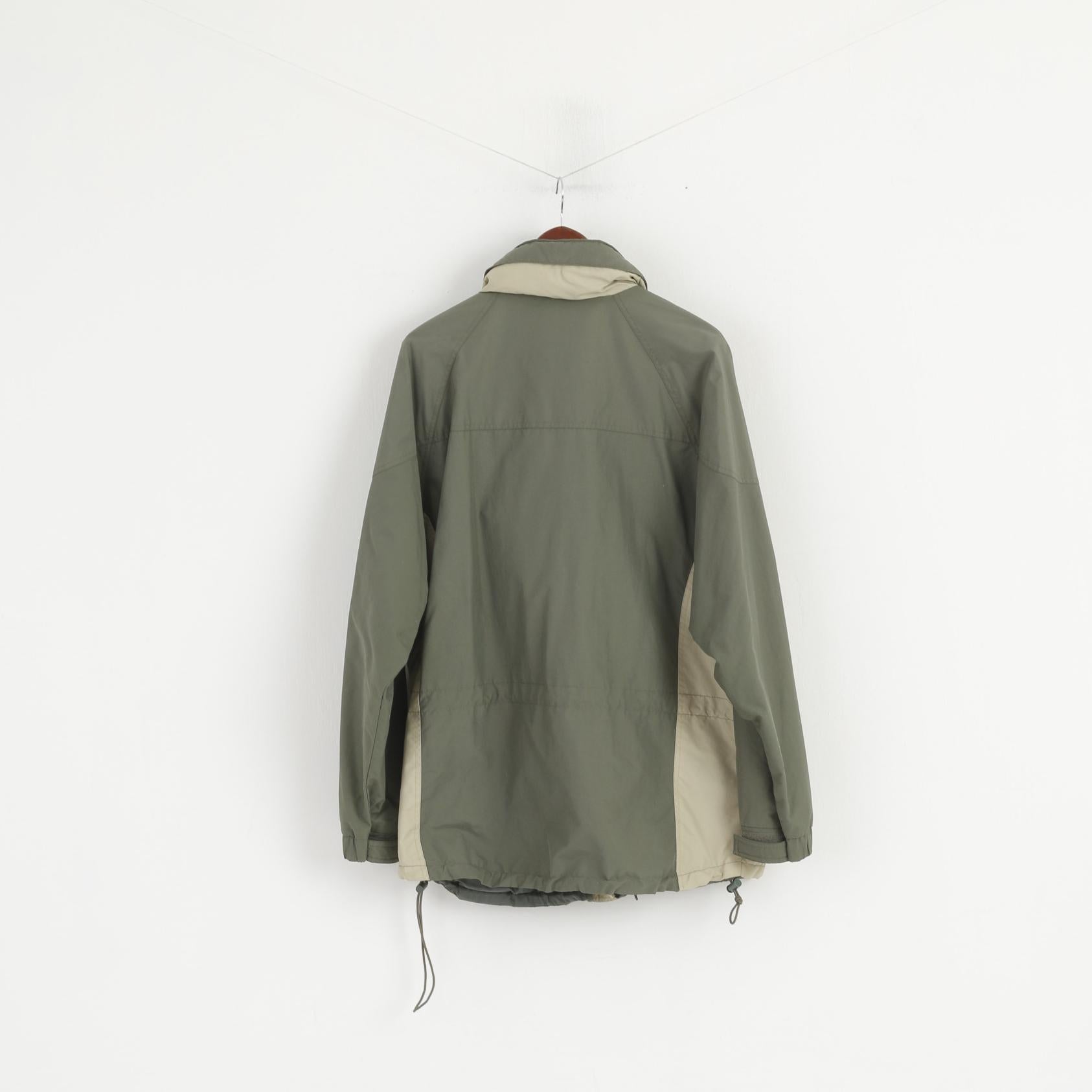 Cotton Traders Men L Jacket Green Nylon Waterproof Hidden Hood Outdoor Top