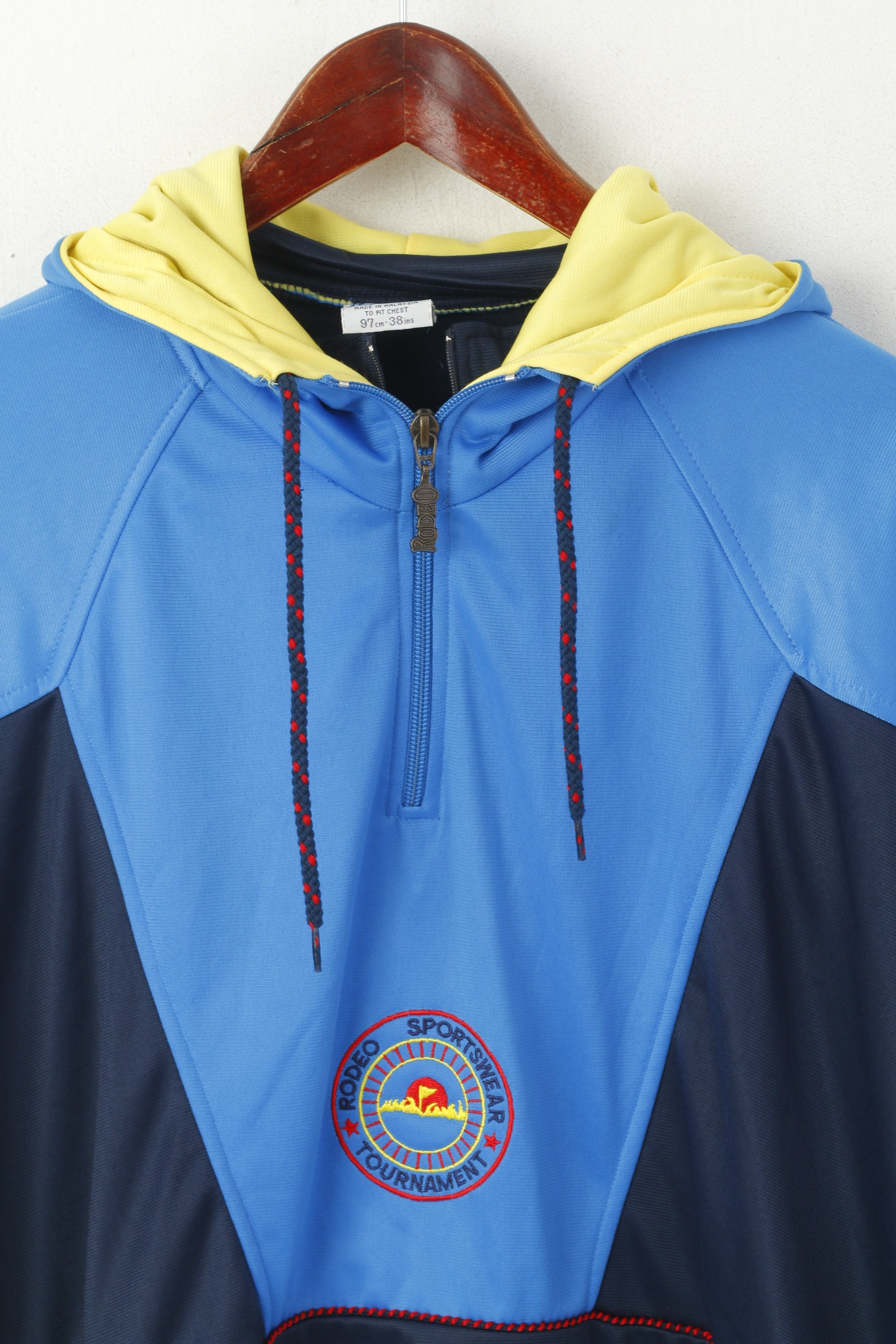 Rodeo by C&amp;A Homme 38 M Sweat Bleu Vintage Oversize À Capuche Col Zippé Haut De Sport