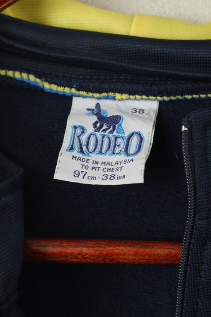Rodeo by C&A Men 38 M Sweatshirt Blue Vintage Oversize Hooded Zip Neck Activewear Top