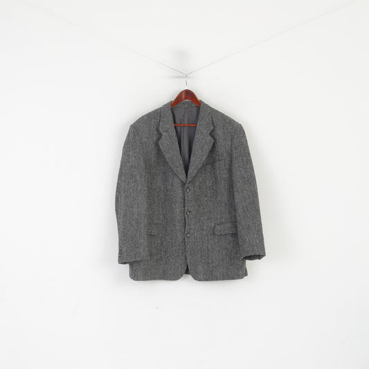 Holzherr Harris Tweed Homme 44 Blazer Gris Laine Vintage Atelier Torino Veste à Chevrons