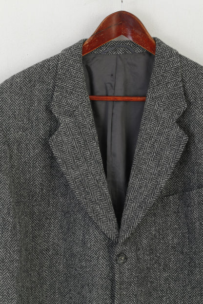 Holzherr Harris Tweed Uomo 44 Blazer Grigio Lana Vintage Atelier Torino Giacca a spina di pesce