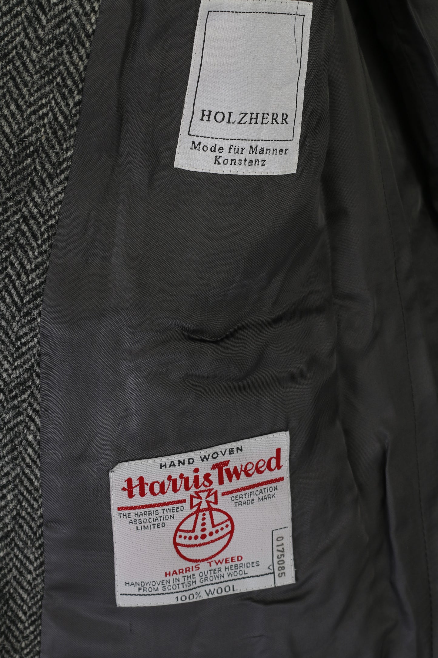 Holzherr Harris Tweed Uomo 44 Blazer Grigio Lana Vintage Atelier Torino Giacca a spina di pesce