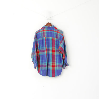 Creem Men L (M) Casual Shirt Blue Check Vintage First Grand Lottery of Washington Top