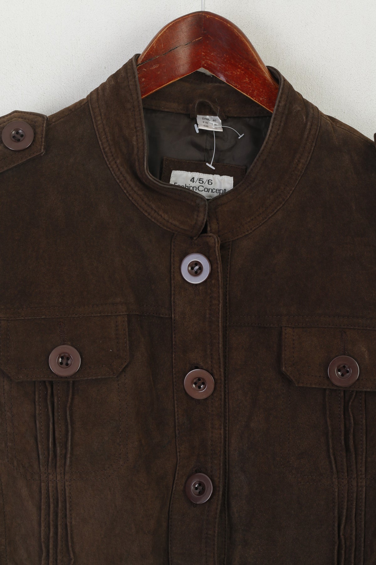 46 Jacket 4/5/6 Fashion Concept Women 46 M Jacket Brown Leather Buttoned Biker B ...