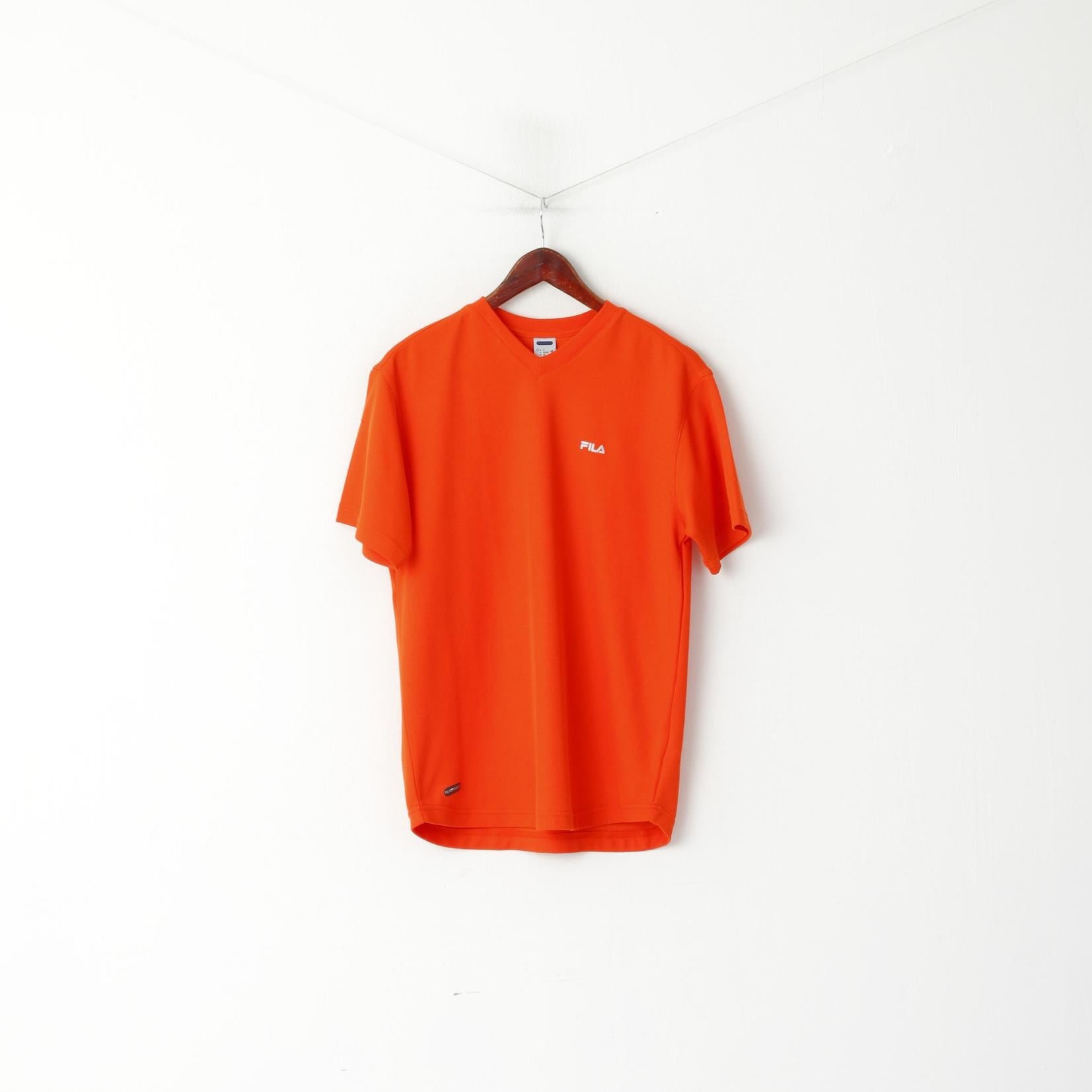 Maglia FILA da uomo 46/48 S arancione Performa con scollo a V, abbigliamento sportivo, top in jersey tinta unita