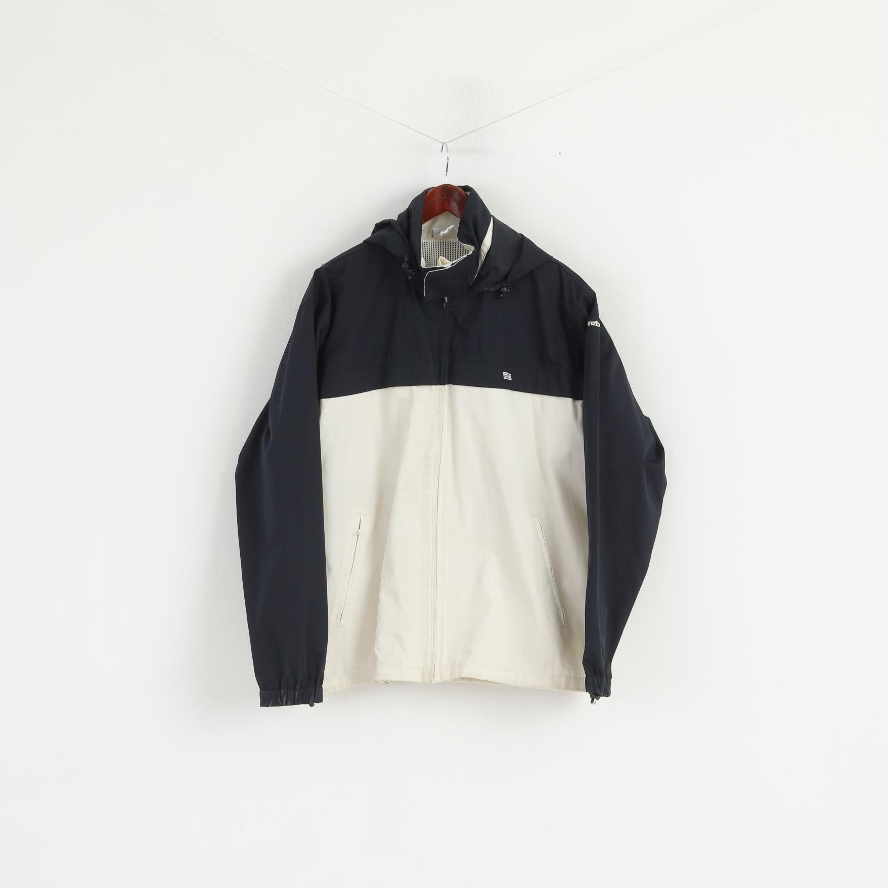 Giacca Reebok Classic da uomo M nera beige con rivestimento in PU con zip e cappuccio vintage