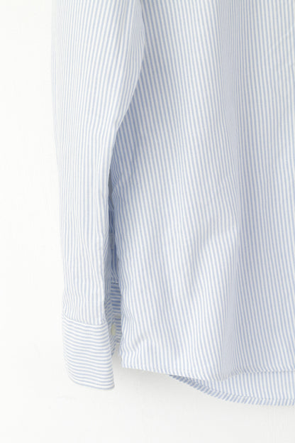 U.S. Polo Assn Men M Casual Shirt White Blue Cotton Striped Button Down Collar Top
