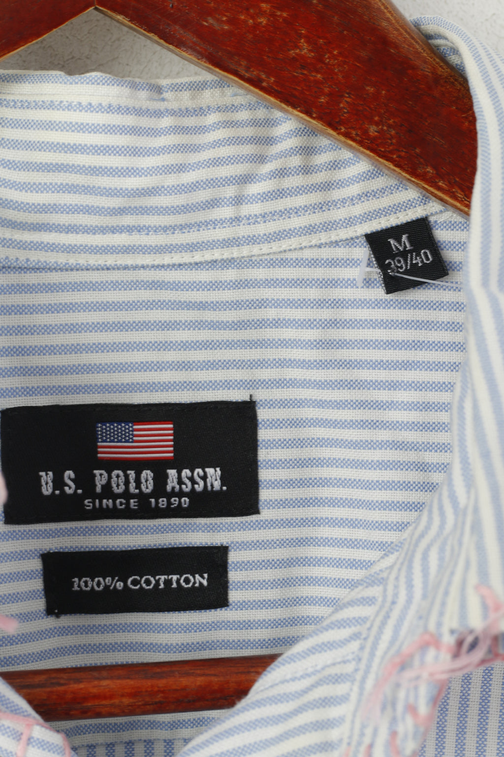 U.S. Polo Assn Men M Casual Shirt White Blue Cotton Striped Button Down Collar Top