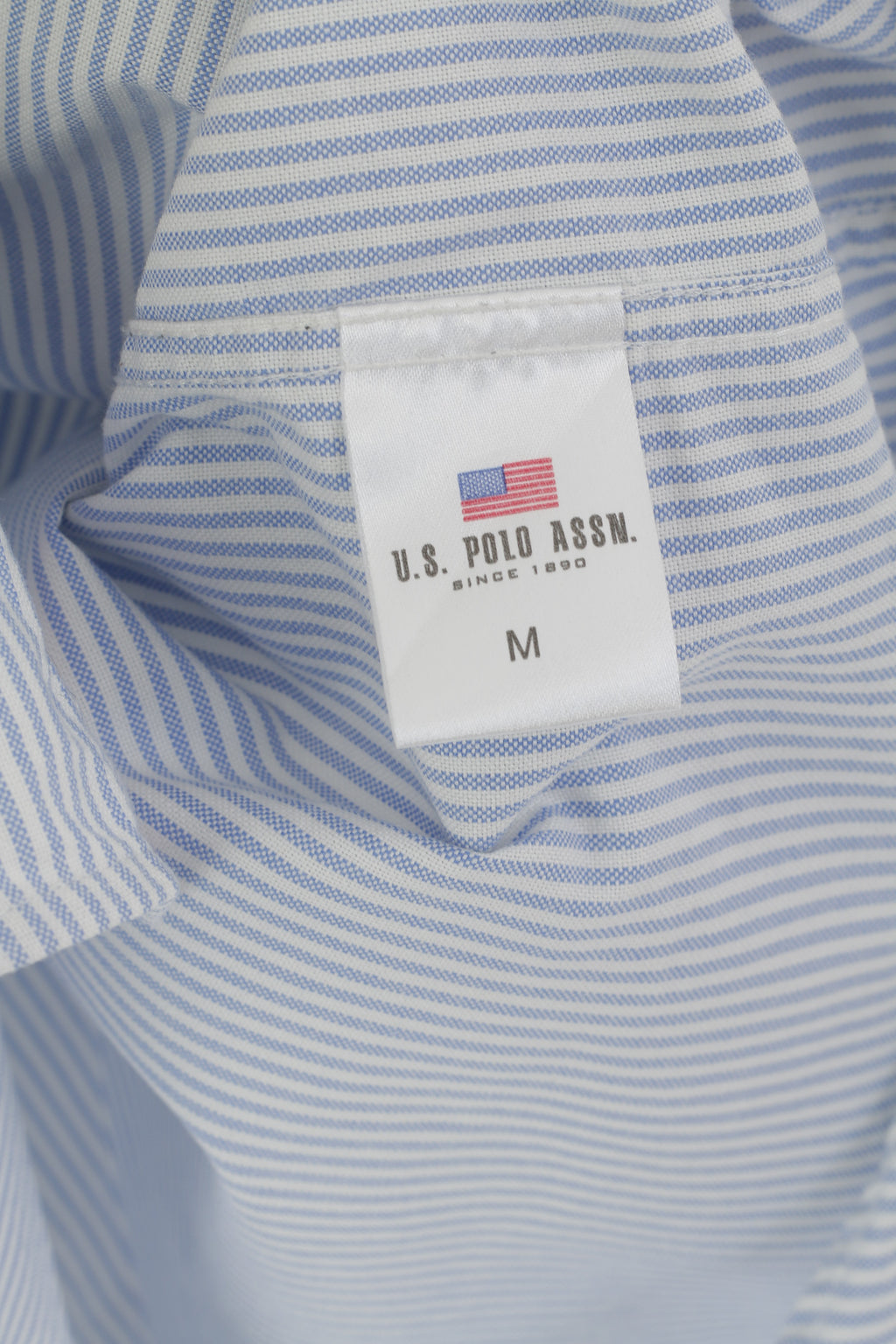 U.S. Polo Assn Men M Casual Shirt White Blue Cotton Striped Button Down Collar Top