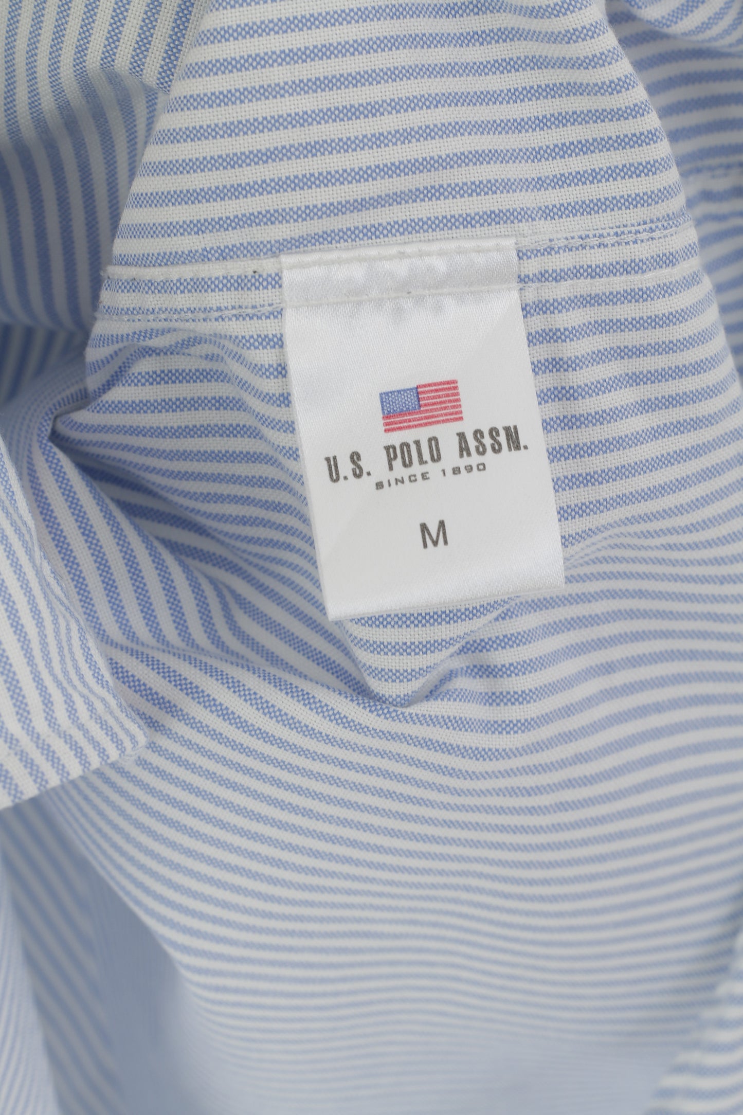 U.S. Polo Assn Men M Casual Shirt White Blue Cotton Striped Button Down Collar Top