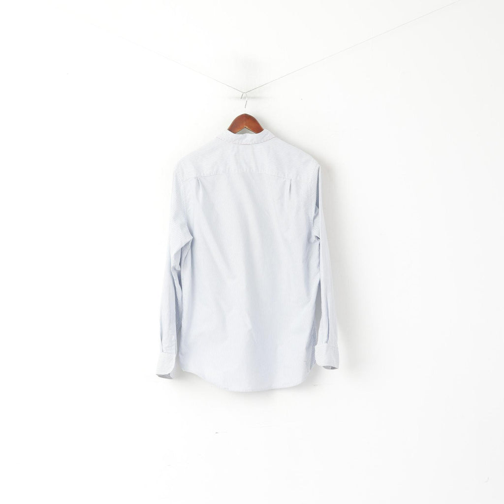 U.S. Polo Assn Men M Casual Shirt White Blue Cotton Striped Button Down Collar Top