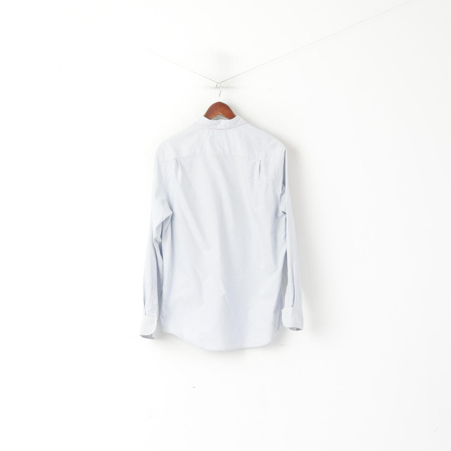 U.S. Polo Assn Men M Casual Shirt White Blue Cotton Striped Button Down Collar Top