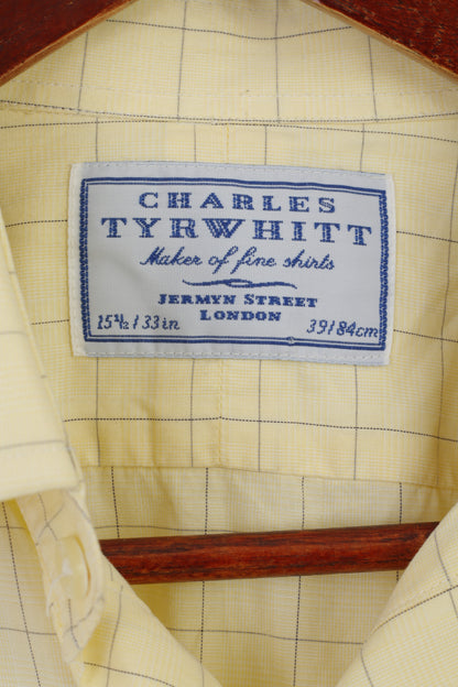 Charles Tyrwhitt Men 15.5 39 L Formal Shirt Yellow Cotton Check Cufflinks Elegant Top