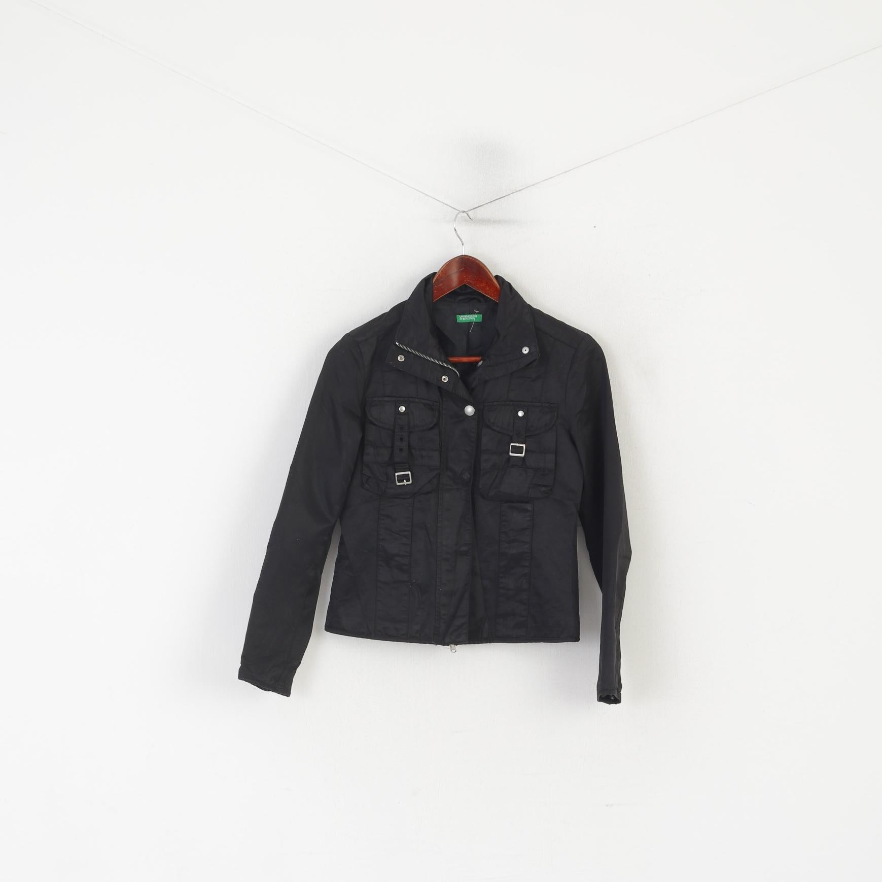 Giacca United Colors Of Benetton Donna 38 XXS Top corto con zip nero lucido