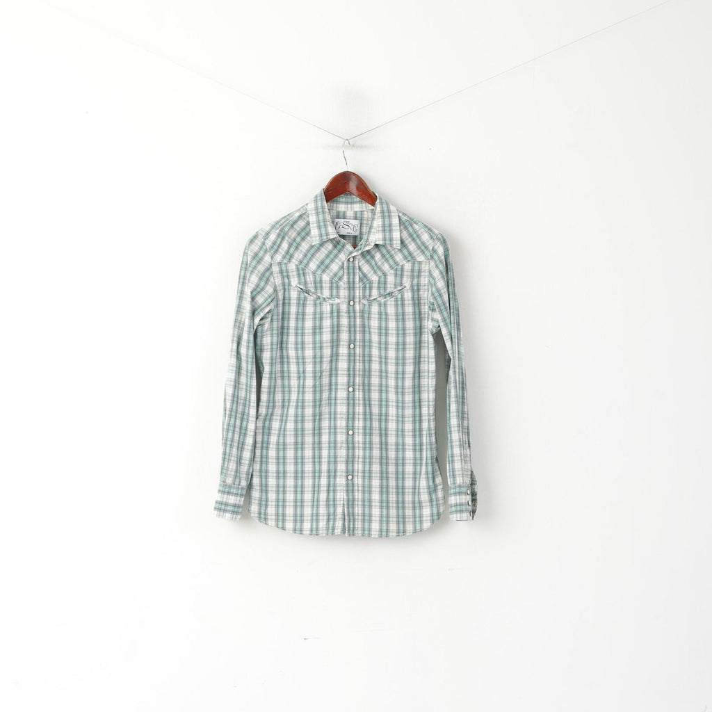 Levi's Men S Casual Shirt Green Cotton  Checkered Long Sleeve Snap Slim Fit Top