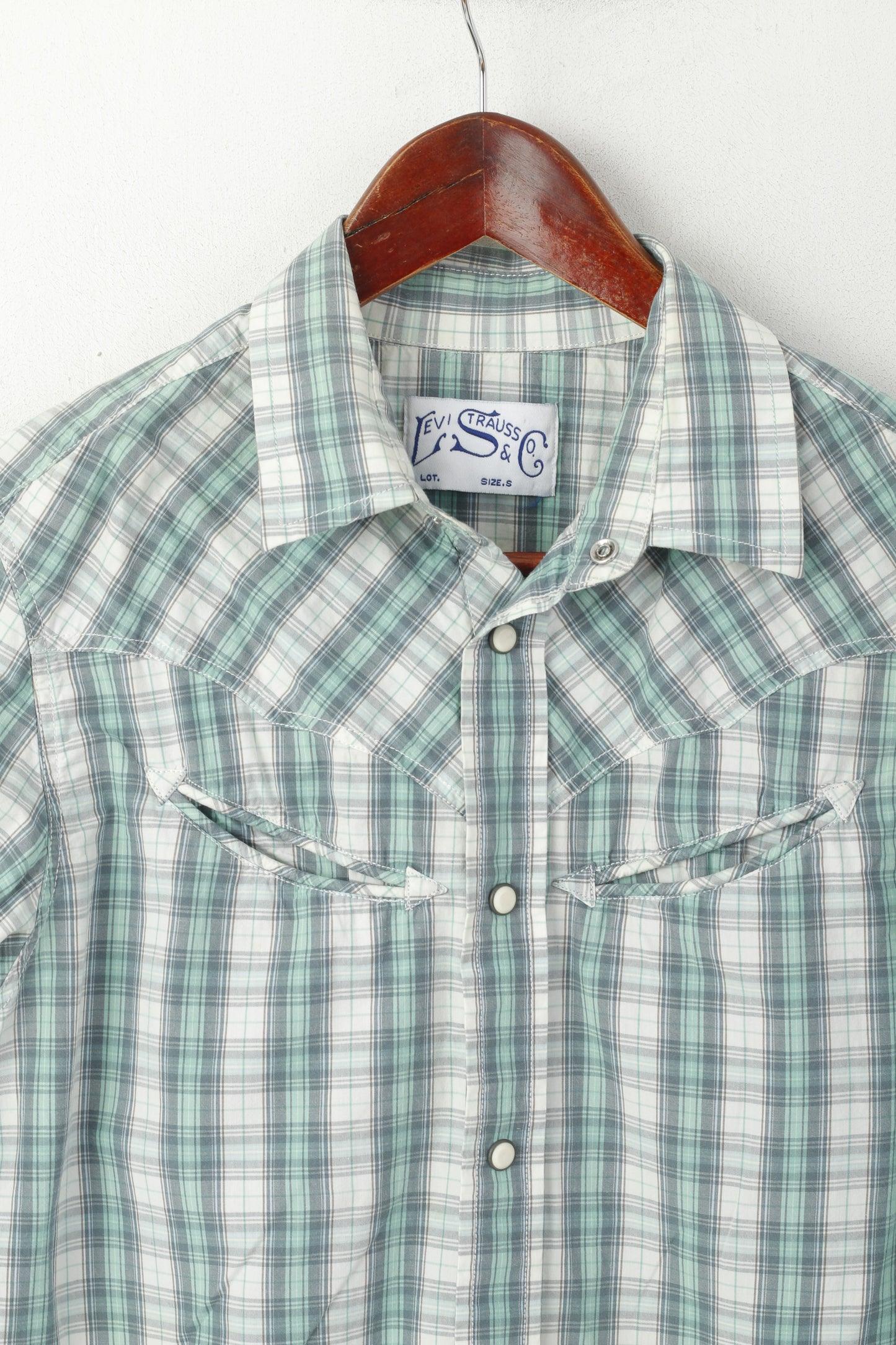 Levi's Men S Casual Shirt Green Cotton  Checkered Long Sleeve Snap Slim Fit Top