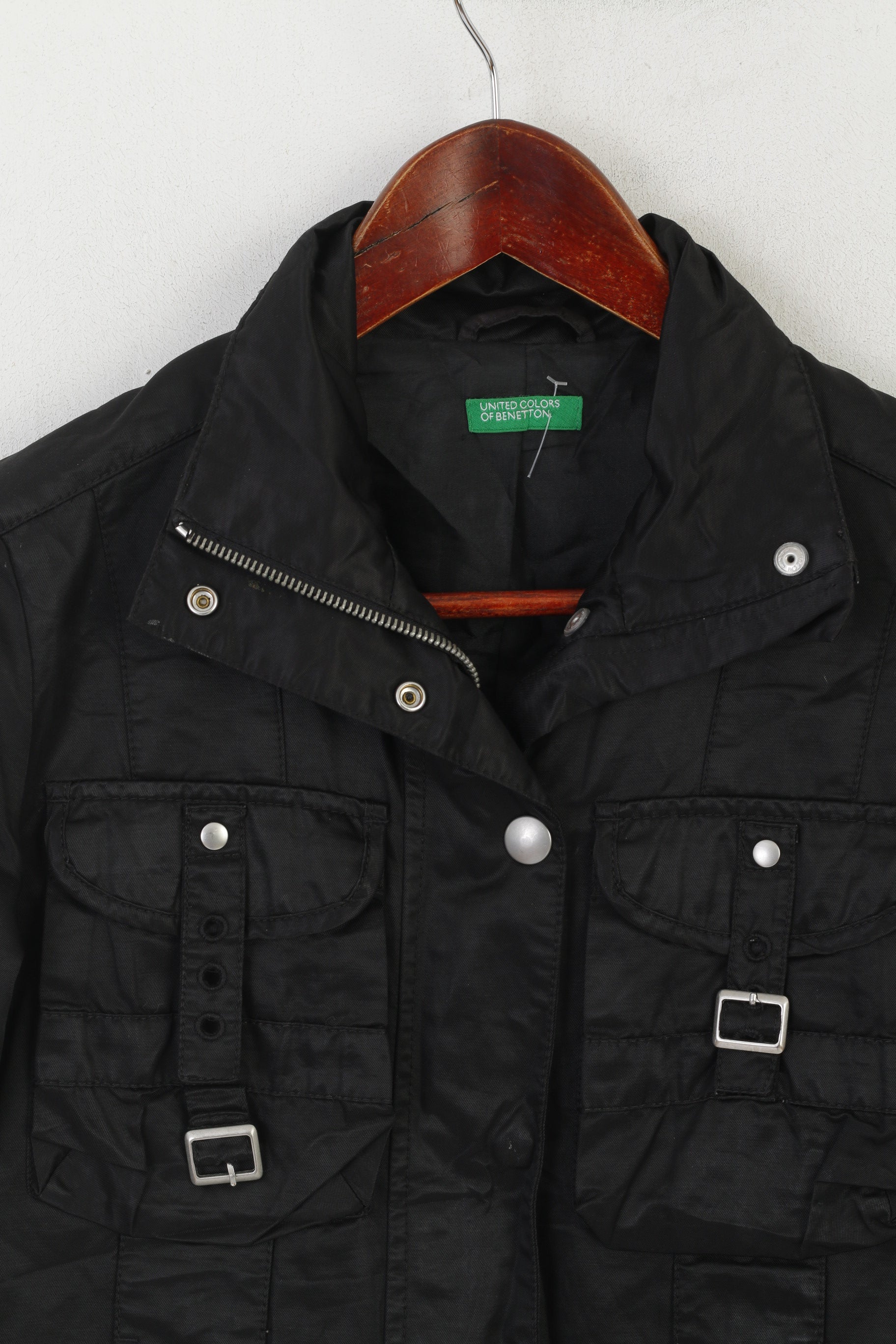 Giacca United Colors Of Benetton Donna 38 XXS Top corto con zip nero lucido