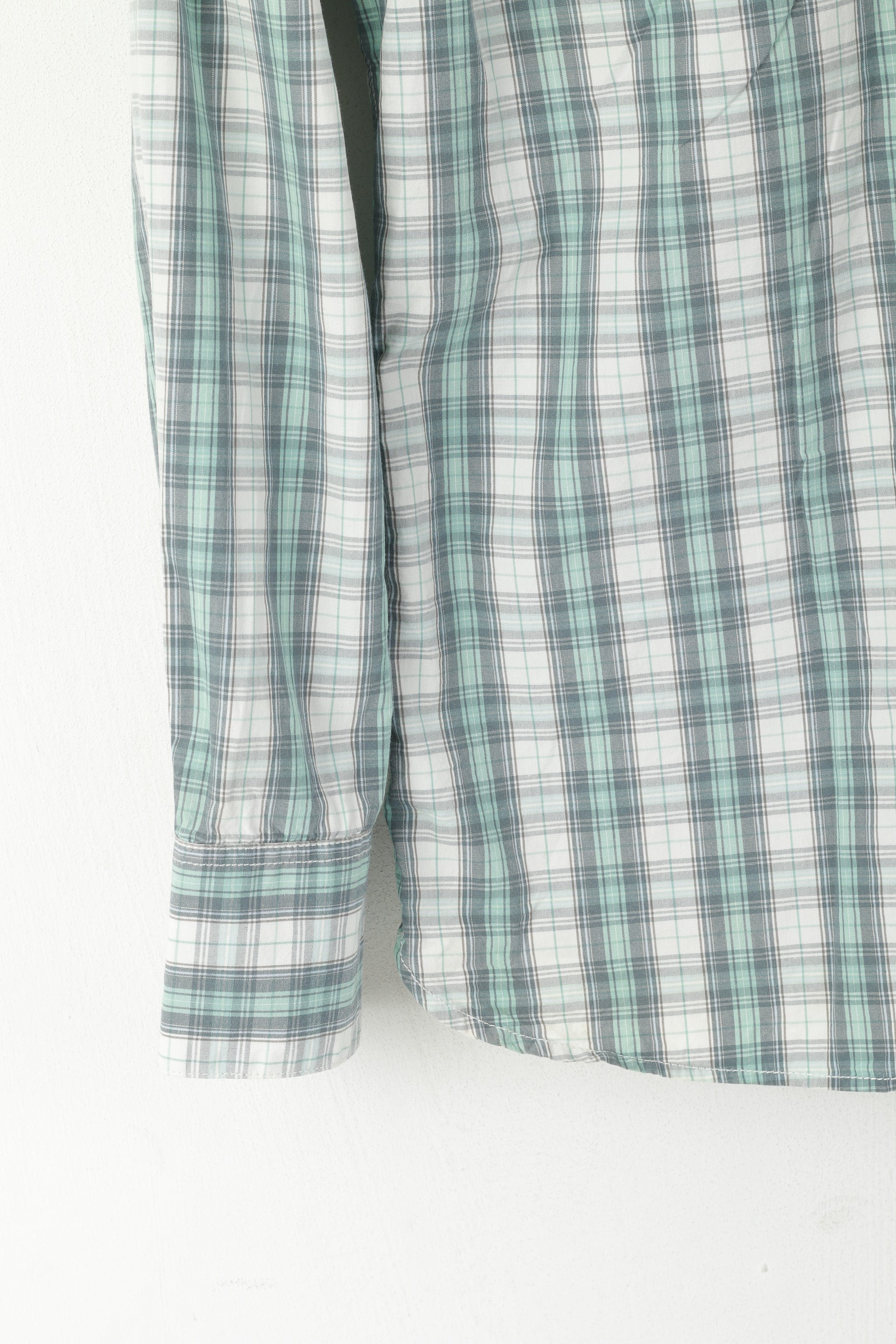 Levi's Men S Casual Shirt Green Cotton  Checkered Long Sleeve Snap Slim Fit Top