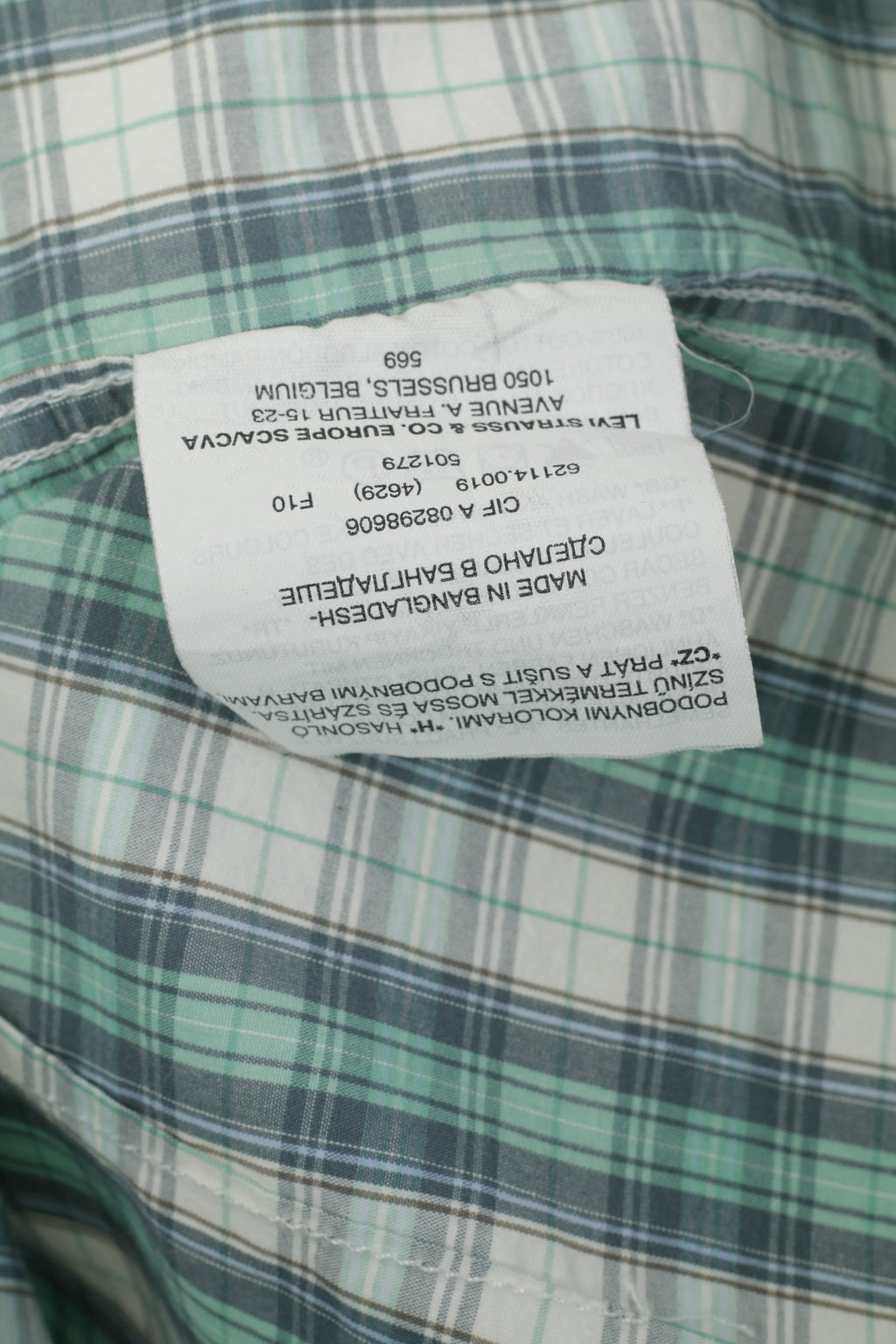 Levi's Men S Casual Shirt Green Cotton  Checkered Long Sleeve Snap Slim Fit Top