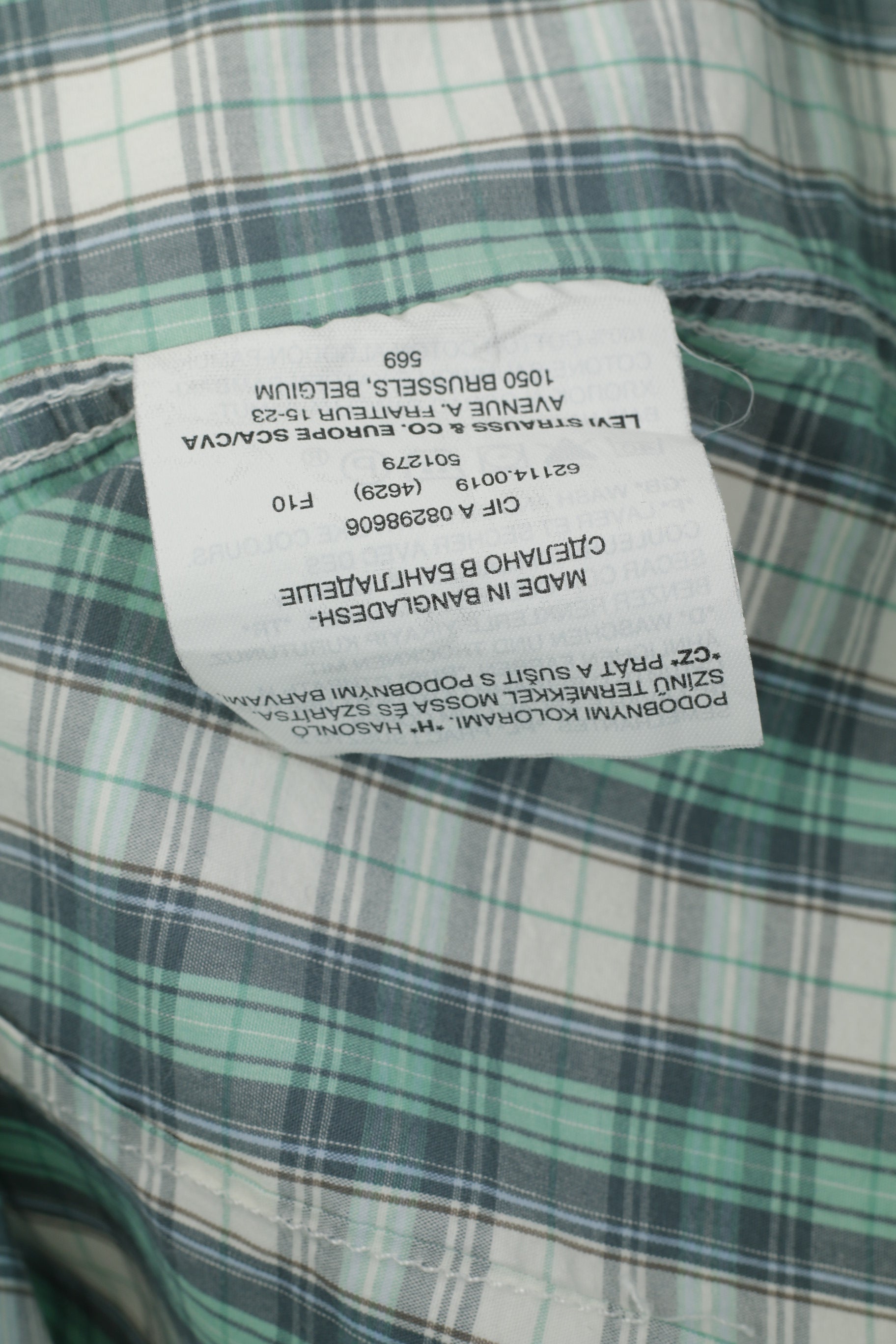 Levi's Men S Casual Shirt Green Cotton  Checkered Long Sleeve Snap Slim Fit Top