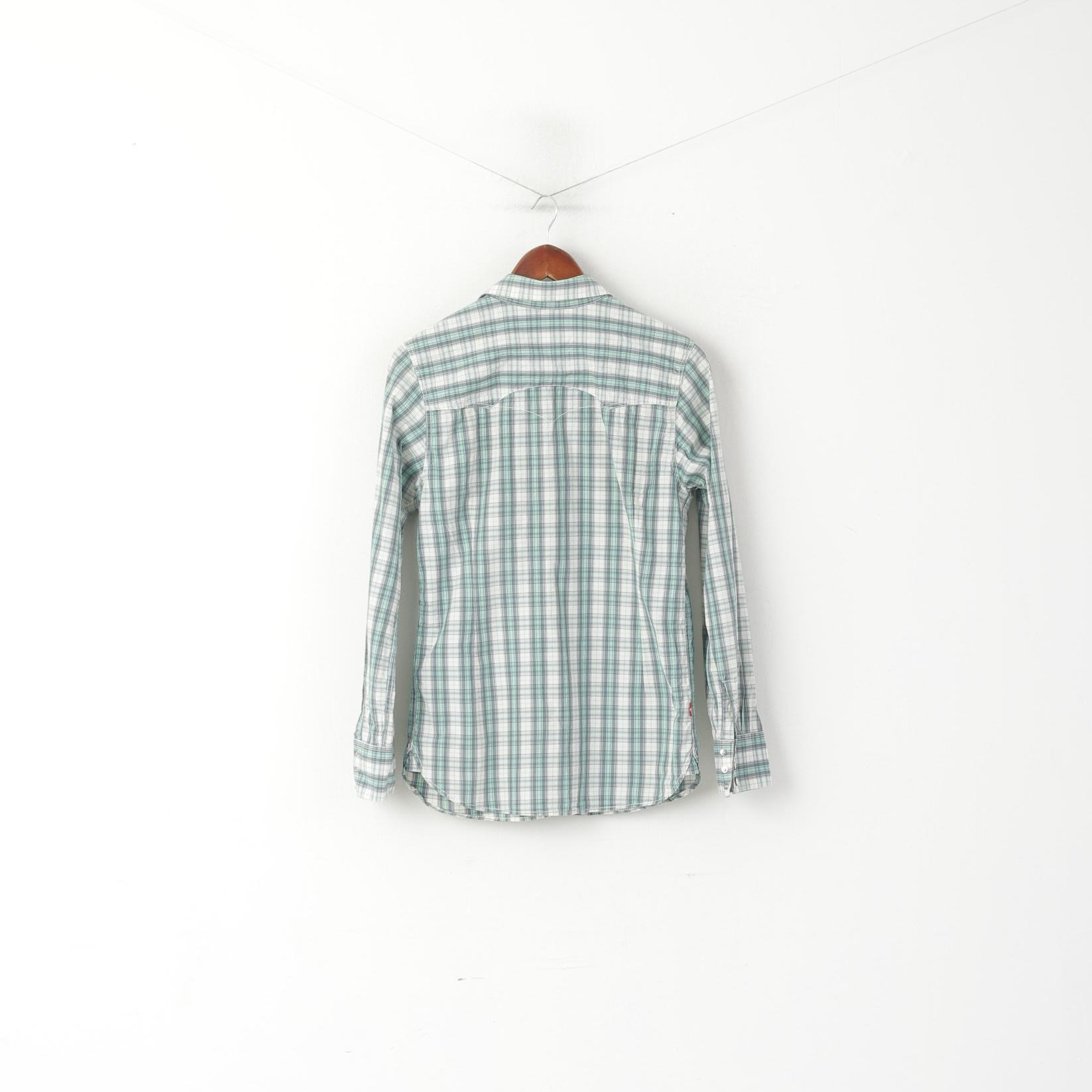 Levi's Men S Casual Shirt Green Cotton  Checkered Long Sleeve Snap Slim Fit Top