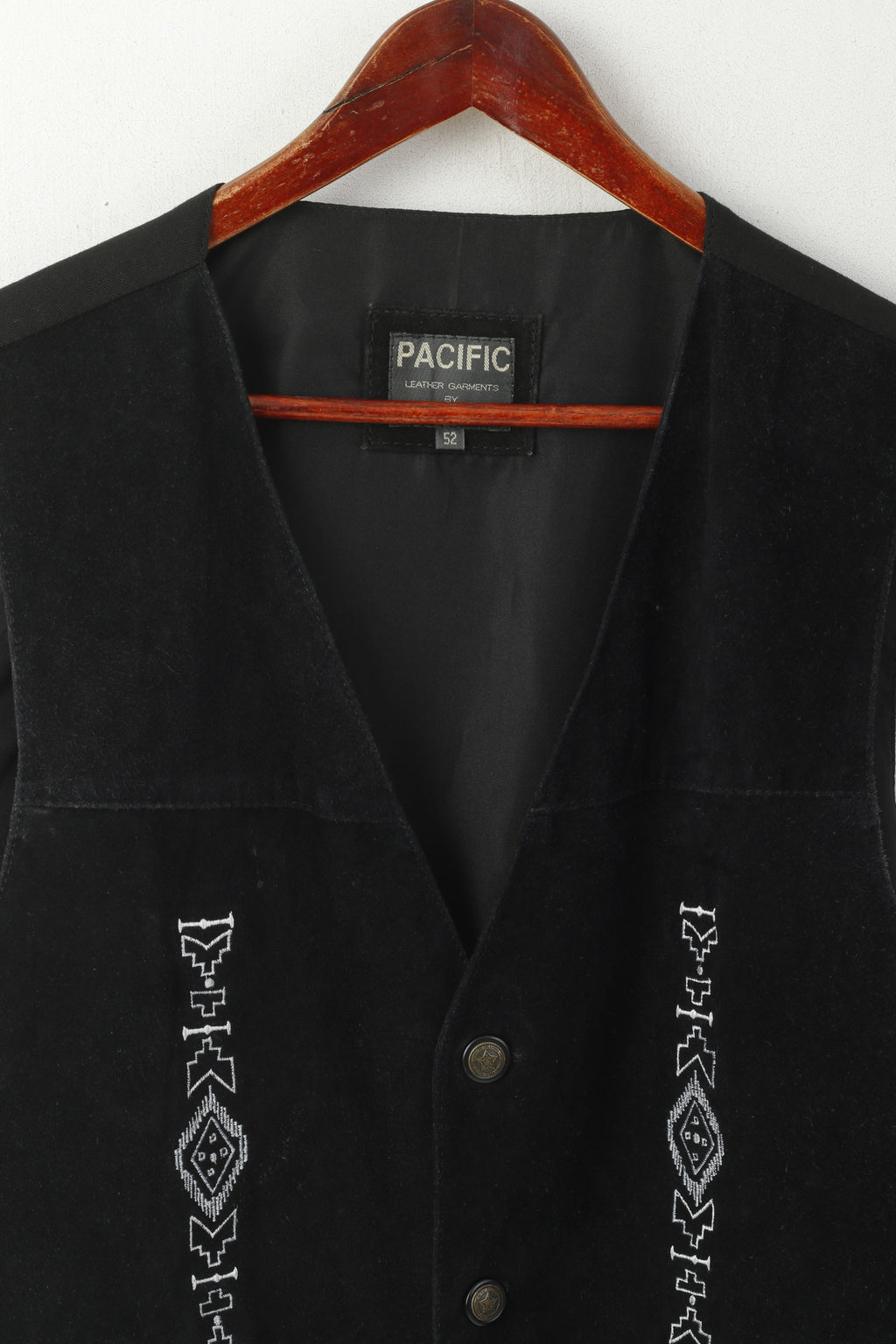 Pacific by K'era Hommes 52 L VWaistcoat Cuir Noir Aztèque Boutonné Western Vest