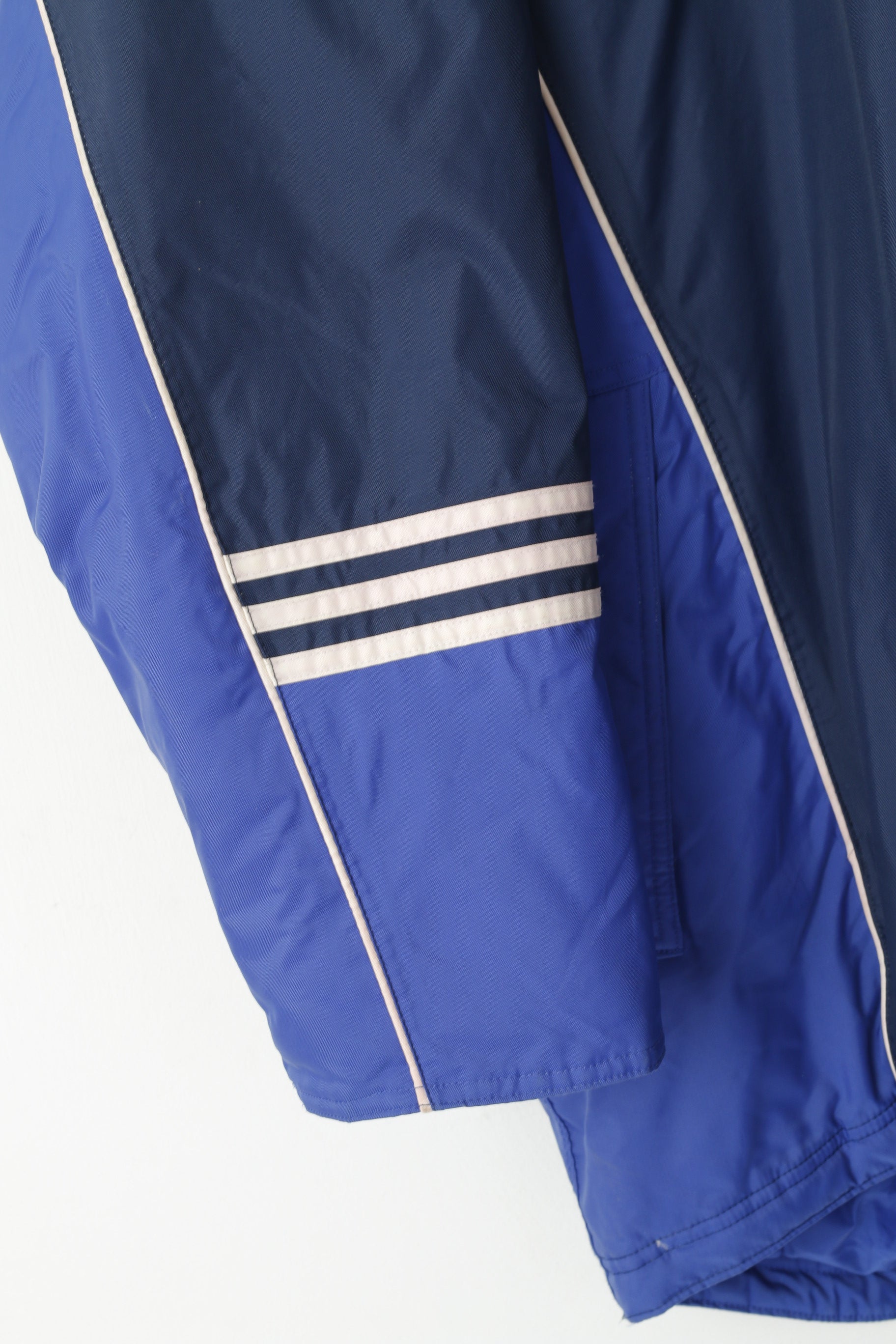 Adidas Uomo XL 198 Giacca Navy Nylon Imbottito Vintage Anni '90 Cerniera Completa Abbigliamento Sportivo Con Cappuccio Nascosto