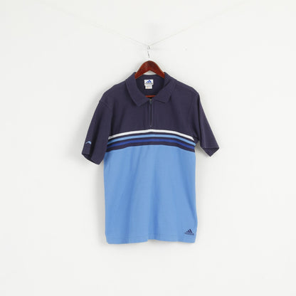 Adidas Men M Polo Shirt Navy Blue Cotton Vintage 00' Zip Neck Sportswear Top