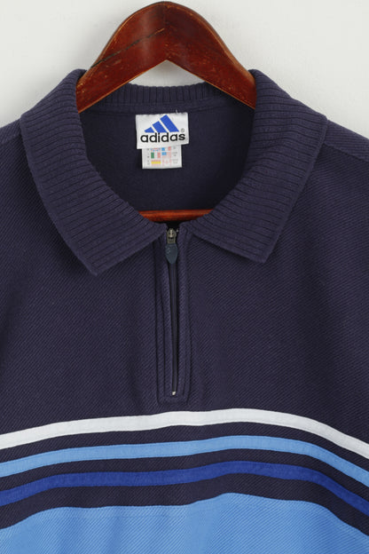 Adidas Homme M Polo Bleu Marine Coton Vintage 00' Zip Neck Sportswear Top