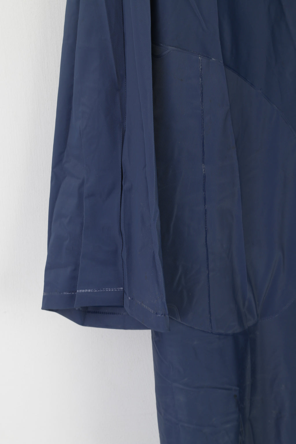 Vintage Women M Rain Coat Navy 100% PVC Waterproof Long Snap Top