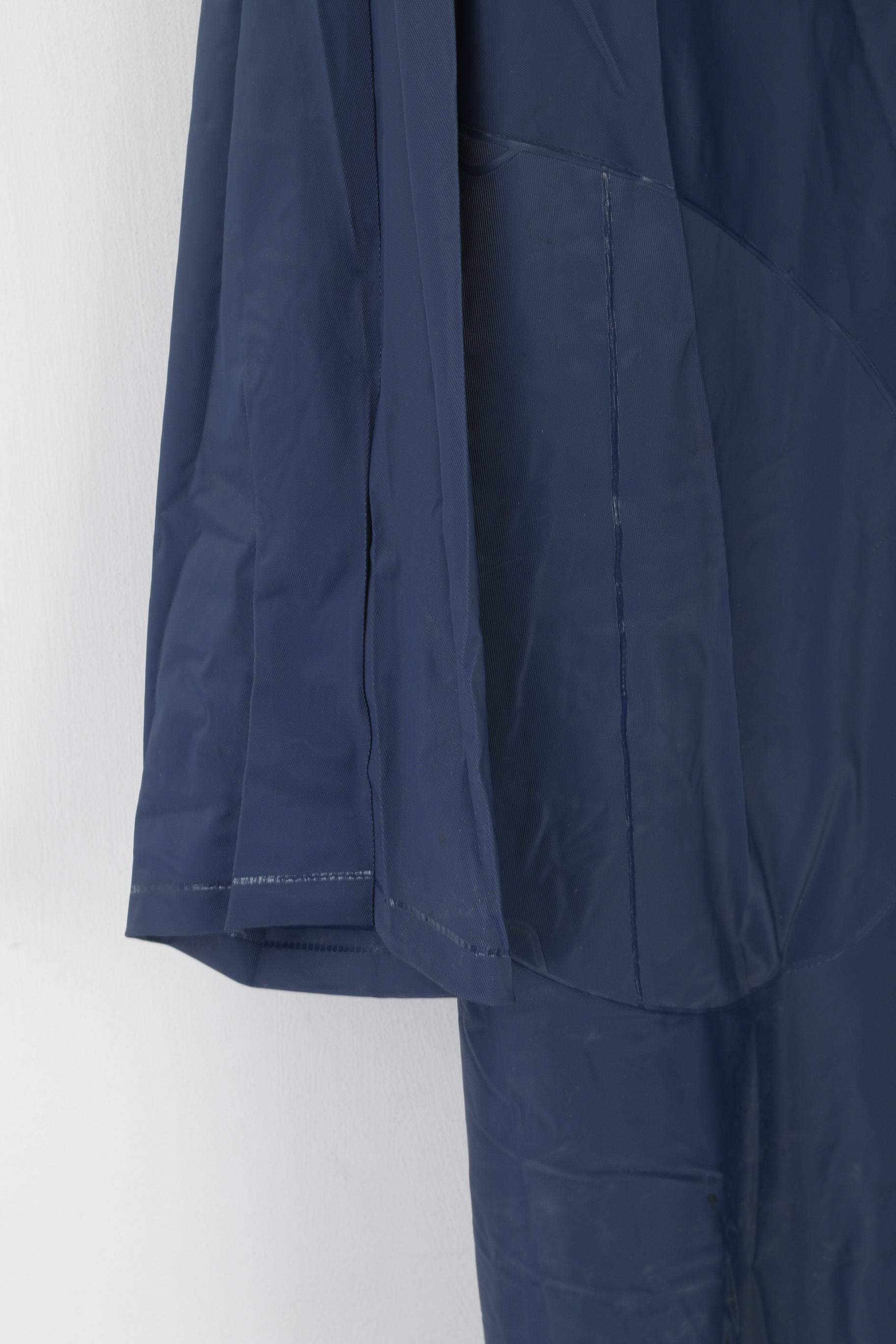 Cappotto antipioggia vintage da donna M blu scuro 100% PVC impermeabile con chiusura a scatto lunga