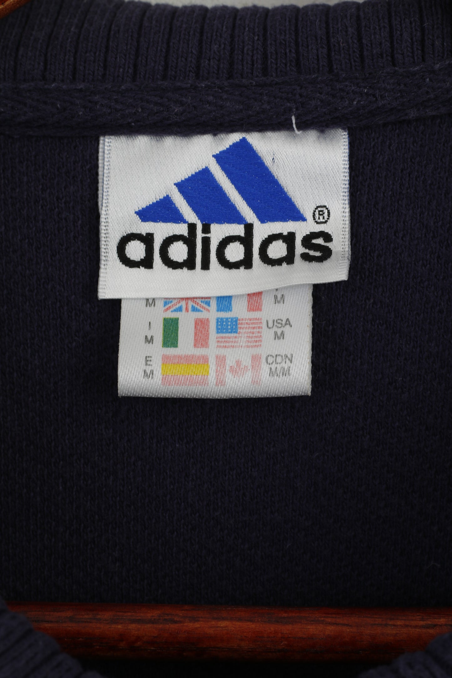 Adidas Homme M Polo Bleu Marine Coton Vintage 00' Zip Neck Sportswear Top