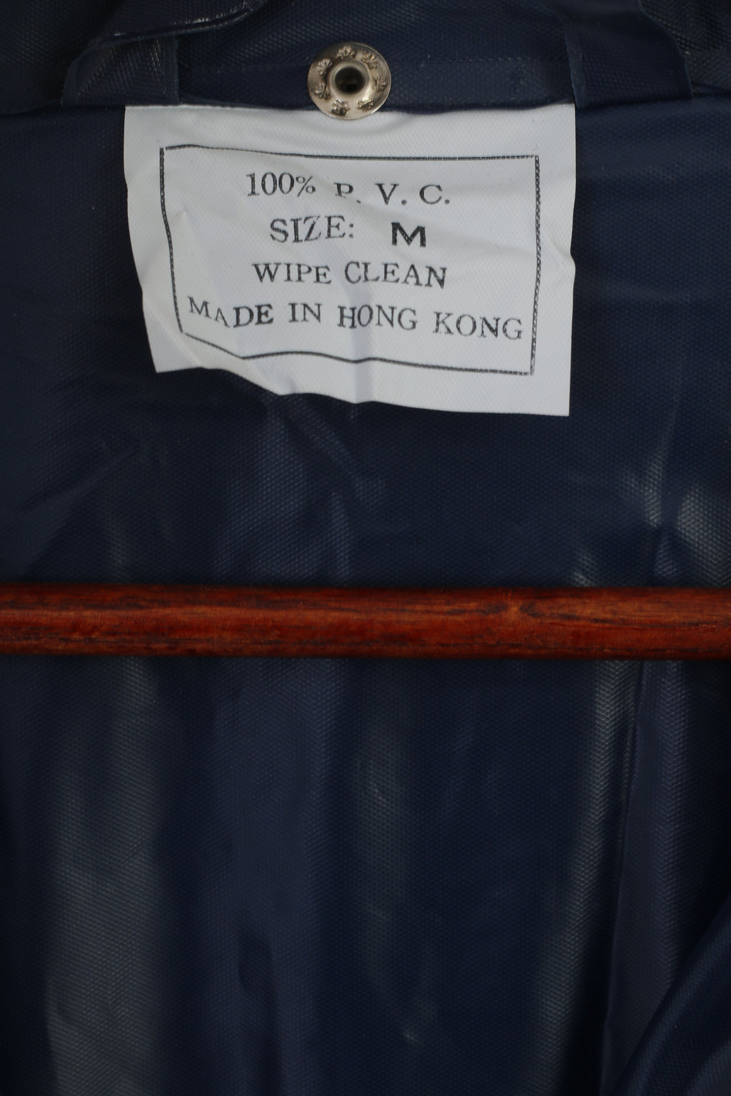 Vintage Women M Rain Coat Navy 100% PVC Waterproof Long Snap Top