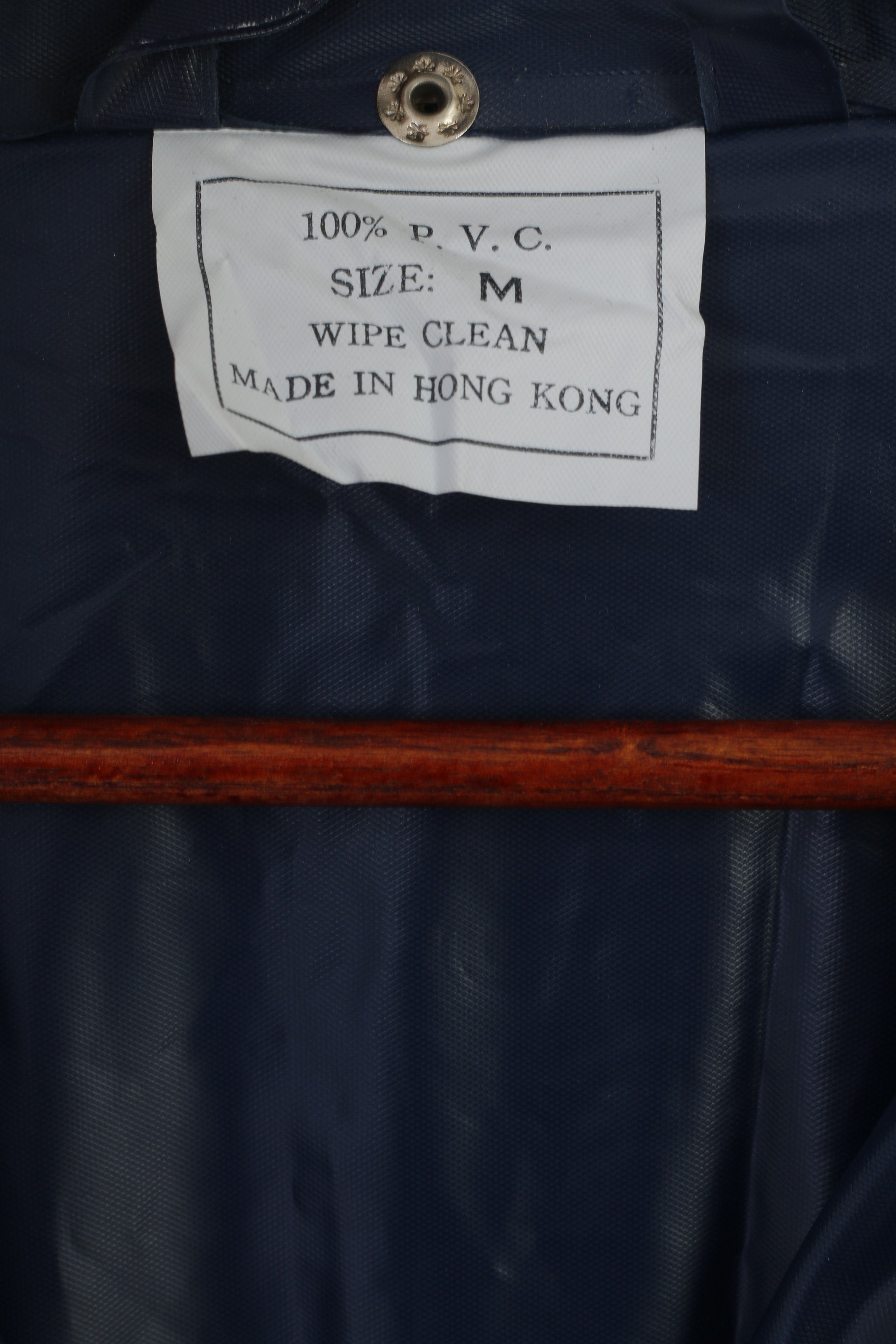 Cappotto antipioggia vintage da donna M blu scuro 100% PVC impermeabile con chiusura a scatto lunga