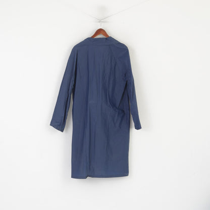 Vintage Women M Rain Coat Navy 100% PVC Waterproof Long Snap Top