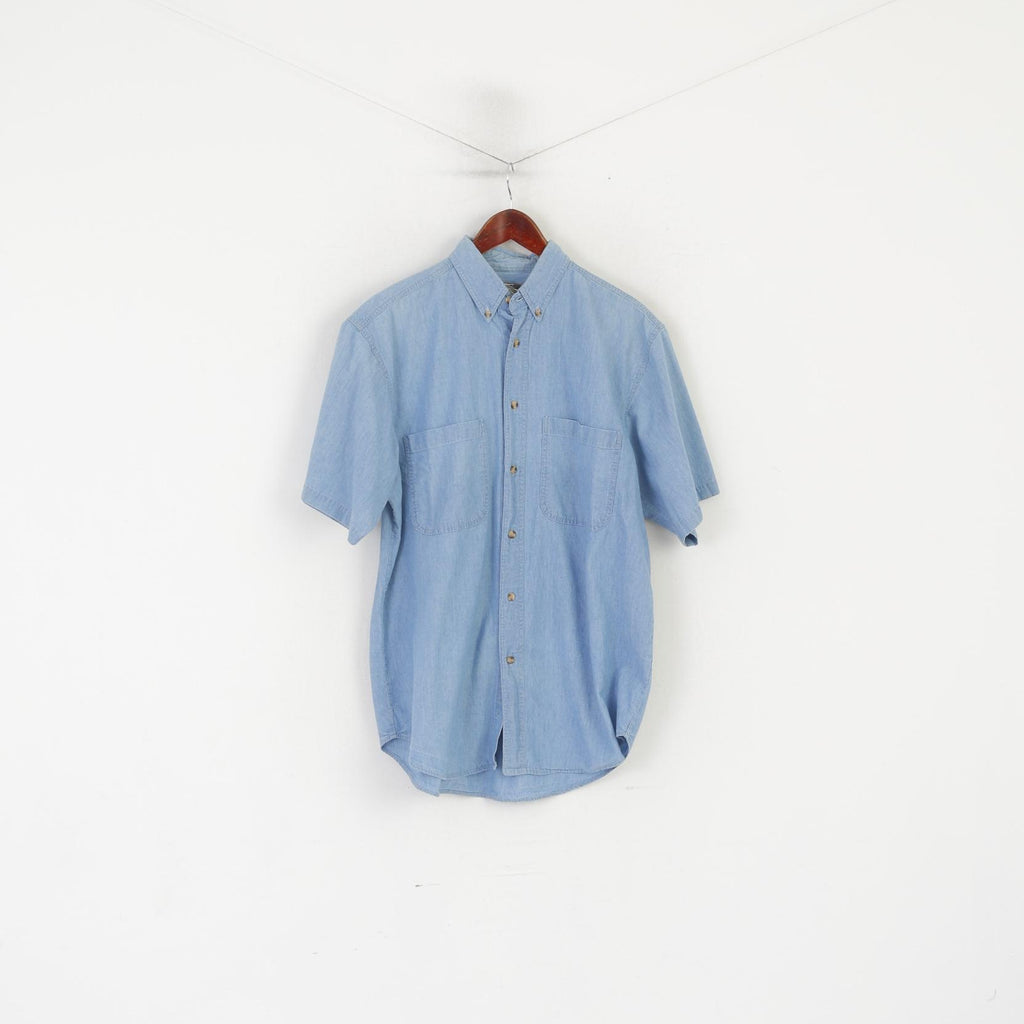 New Orleans Men M Casual Shirt Blue Jeans Vintage Denim Basic Cotton Short Sleeve Top
