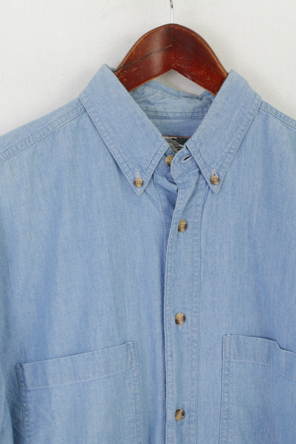 New Orleans Men M Casual Shirt Blue Jeans Vintage Denim Basic Cotton Short Sleeve Top