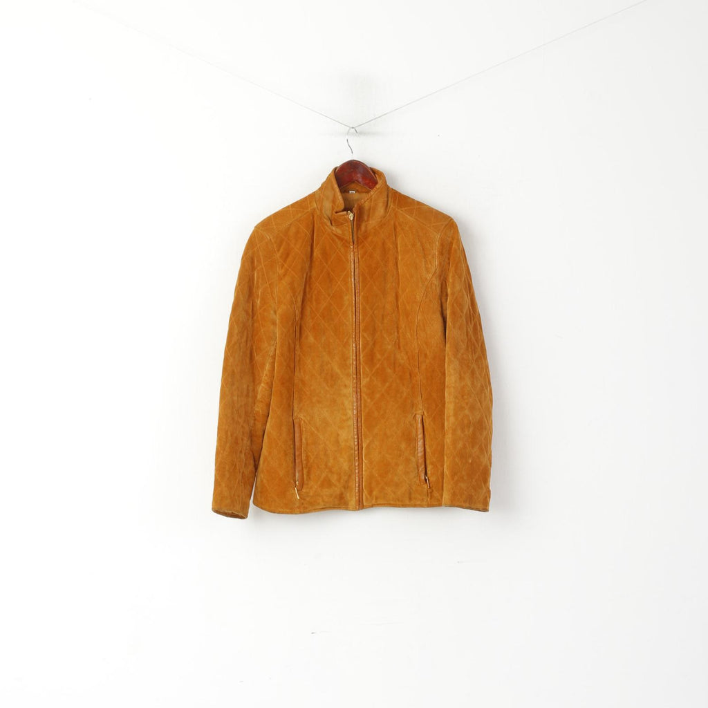 Leather Sound Wopmen 38 M Veste Camel Pig Daim Vintage Full Zip Épaulettes Top